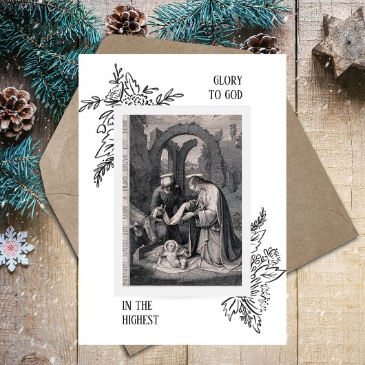 白黒ミニマルクリスチャンのクリスマス写真 シーズンカード