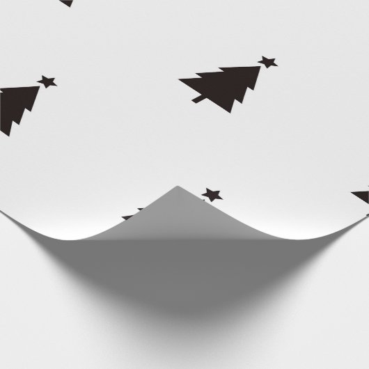 白黒ミニマルクリスマスツリーズスターパターン ラッピングペーパー (角)