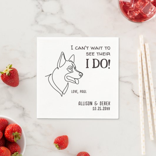 白黒ミニマルシンプルおもしろい犬結婚ズ スタンダードカクテルナプキン (インサイチュ)