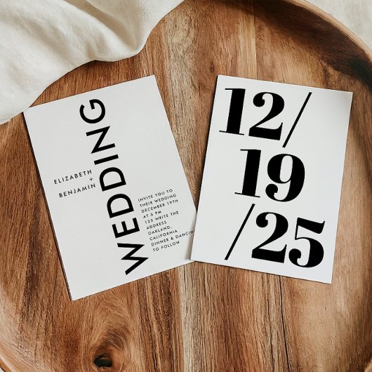 白黒ミニマルシンプルリスはっきりした結婚ト 招待状