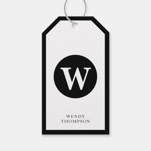 白黒ミニマルシンプルリストサークルモノグラム ギフトタグ (正面)