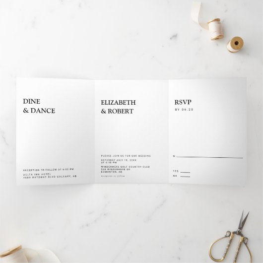 白黒ミニマルシンプルリストモダンの結婚Inv 三つ折り招待状 (内部)