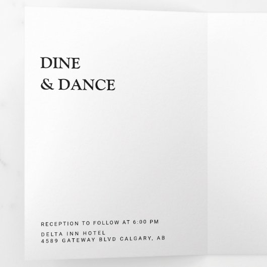 白黒ミニマルシンプルリストモダンの結婚Inv 三つ折り招待状 (内部最初)