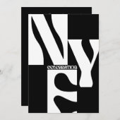 白黒ミニマルシンプルリストレトロ新年 招待状 (正面/裏面)