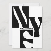 白黒ミニマルシンプルリストレトロ新年 招待状 (正面)