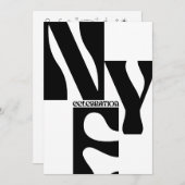 白黒ミニマルシンプルリストレトロ新年 招待状 (正面/裏面)