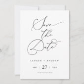 白黒ミニマルシンプルリスト日付の保存 招待状 (正面)