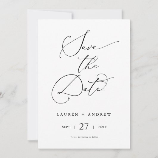 白黒ミニマルシンプルリスト日付の保存 招待状 (正面)