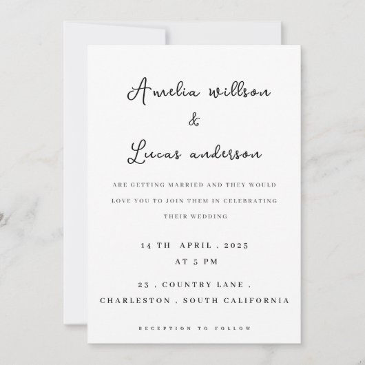 白黒ミニマルシンプルリスト結婚式招待状 招待状 (正面)