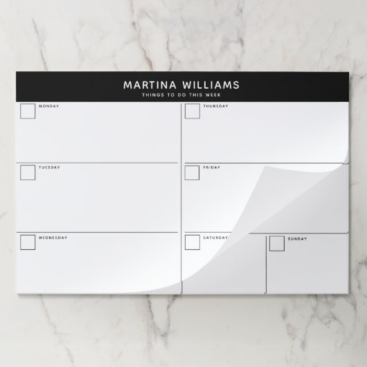 白黒ミニマルシンプル主義の週次オーガナイザー ペーパーパッド (折り畳み)