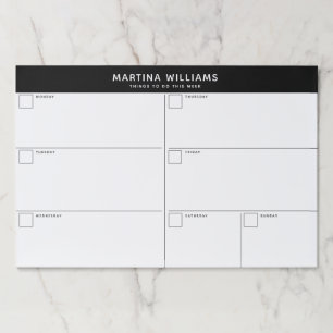 白黒ミニマルシンプル主義の週次オーガナイザー ペーパーパッド