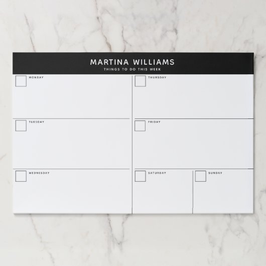 白黒ミニマルシンプル主義の週次オーガナイザー ペーパーパッド (正面)
