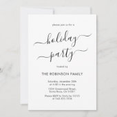 白黒ミニマルスクリプトホリデーパーティー 招待状 (正面)