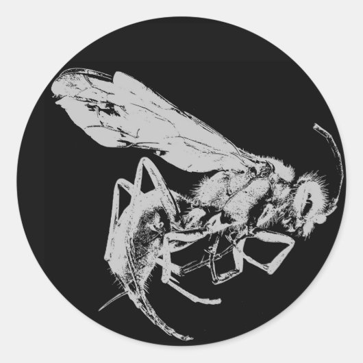 白黒ミニマルスタイル虫虫ハチ ラウンドシール (正面)