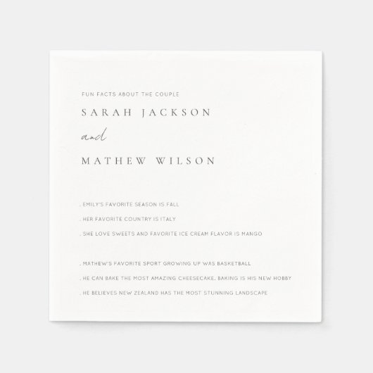 白黒ミニマルタイポグラフィの結婚おもしろい事実 スタンダードカクテルナプキン (正面)