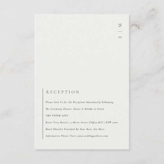 白黒ミニマルタイポグラフィウェディングレセプション エンクロージャーカード (正面)