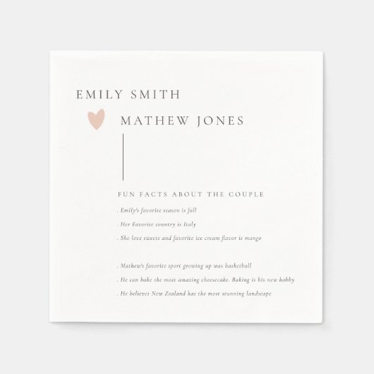 白黒ミニマルタイポグラフィピンクハートおもしろいファクト スタンダードカクテルナプキン (正面)