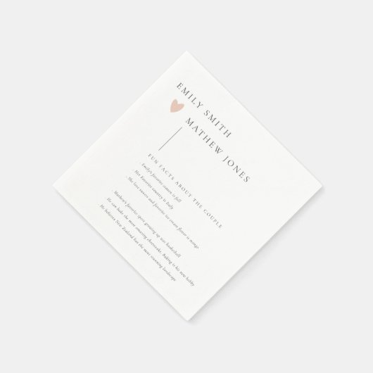 白黒ミニマルタイポグラフィピンクハートおもしろいファクト スタンダードカクテルナプキン (角)