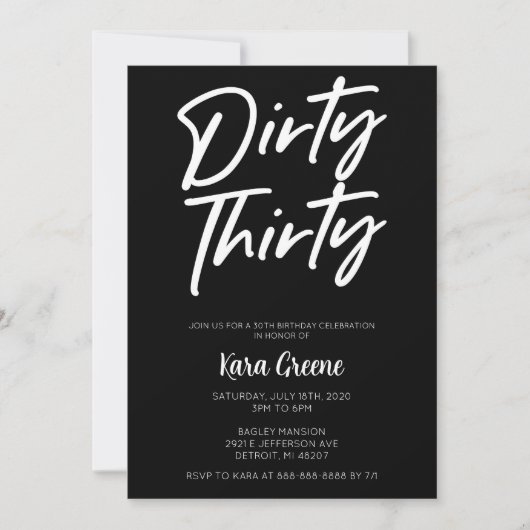 白黒ミニマルダーティ30歳の誕生日 招待状 (正面)