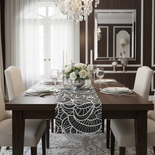 白黒ミニマルトレンディーパターン ショートテーブルランナー