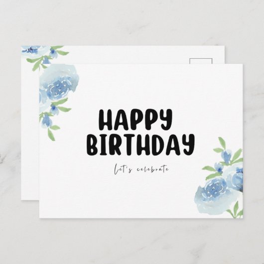 白黒ミニマルハッピーバースデーはがき ポストカード (正面/裏面)