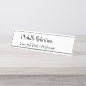 白黒ミニマルパーソナライズされた主義者 デスクネームプレート (正面)