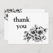 白黒ミニマルフローラサンキューカード サンキューカード (正面/裏面)