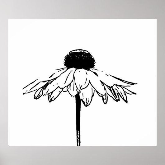 白黒ミニマルフローラスケッチ ポスター (正面)