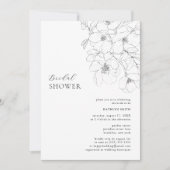 白黒ミニマルフローラブライダルシャワー 招待状 (正面)