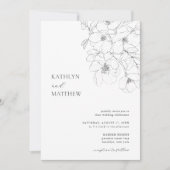 白黒ミニマルフローラモダン結婚ズ 招待状 (正面)