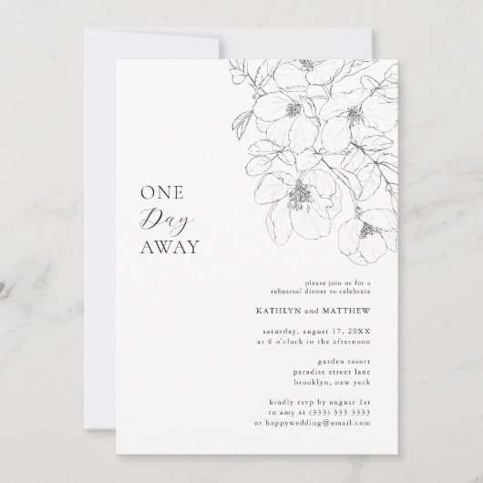 白黒ミニマルフローラ1日遠くに 招待状 (正面)