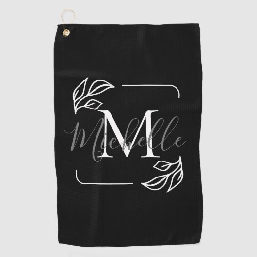 白黒ミニマルフローラ ゴルフタオル (正面)