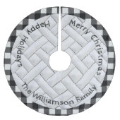 白黒ミニマルプレイドキルトパターンクリスマス ブラッシュドポリエステルツリースカート (正面)