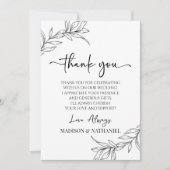 白黒ミニマルミニマル枝結婚葉 サンキューカード (正面)