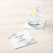 白黒ミニマルミニマル枝結婚葉 スクエアペーパーコースター (インサイチュ)