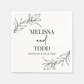 白黒ミニマルミニマル枝結婚葉 スタンダードカクテルナプキン (正面)