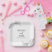 白黒ミニマルミニマル枝結婚葉 ペーパープレート (パーティー)