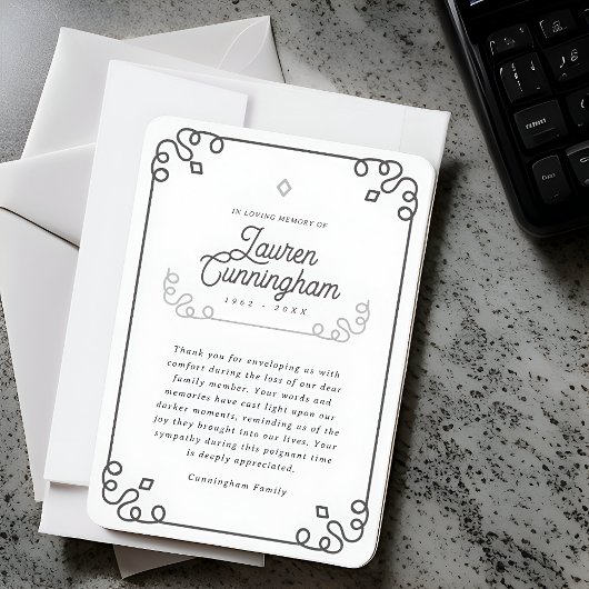 白黒ミニマルモダンリストのシンプル葬儀 サンキューカード