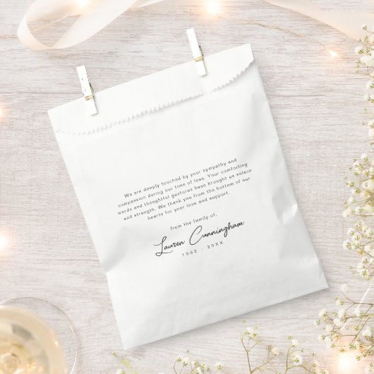 白黒ミニマルモダンリストのシンプル葬儀 フェイバーバッグ (クリップ留めされた状態)