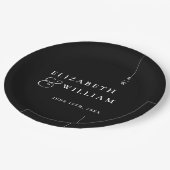 白黒ミニマルモダンリストモノグラ結婚ム ペーパープレート (アングル)