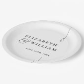 白黒ミニマルモダンリストモノグラ結婚ム ペーパープレート (アングル)