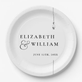 白黒ミニマルモダンリストモノグラ結婚ム ペーパープレート