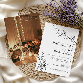 白黒ミニマルモダンリスト写真結婚の 招待状