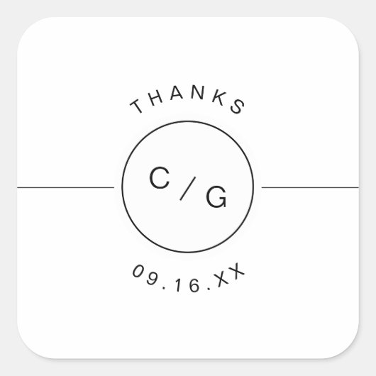 白黒ミニマルモダンリスト結婚のモノグラム スクエアシール (正面)