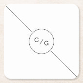 白黒ミニマルモダンリスト結婚のモノグラム スクエアペーパーコースター (正面)