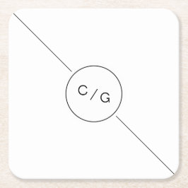 白黒ミニマルモダンリスト結婚のモノグラム スクエアペーパーコースター