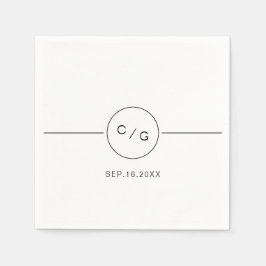 白黒ミニマルモダンリスト結婚のモノグラム スタンダードカクテルナプキン