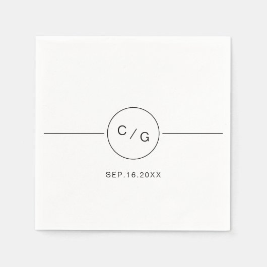 白黒ミニマルモダンリスト結婚のモノグラム スタンダードカクテルナプキン (正面)