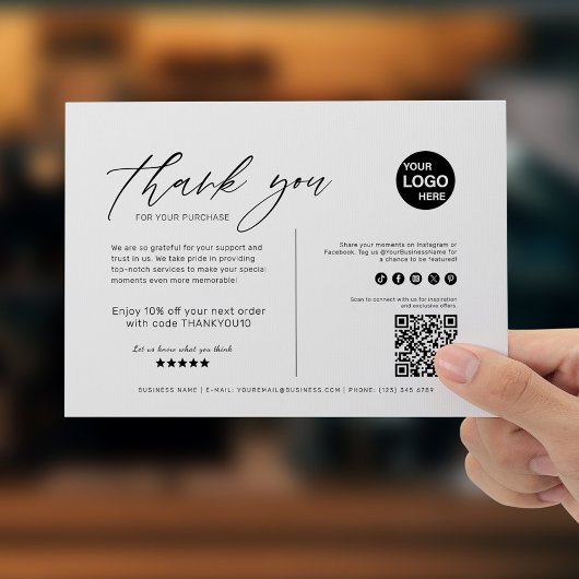 白黒ミニマルモダン主義ビジネス サンキューカード