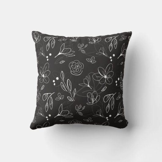 白黒ミニマルモダン花模様離れ クッション (裏面)
